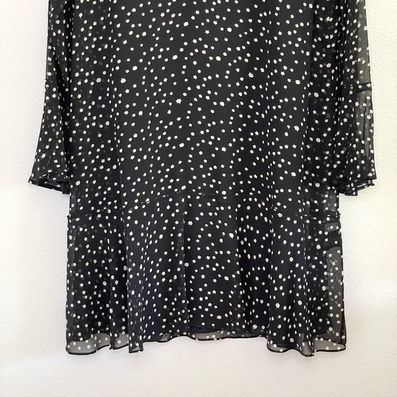 NWT Theory Marah Starry Print Silk Dress Long Sleeve Drop Waist Black Ivory 10 - Picture 7 of 16